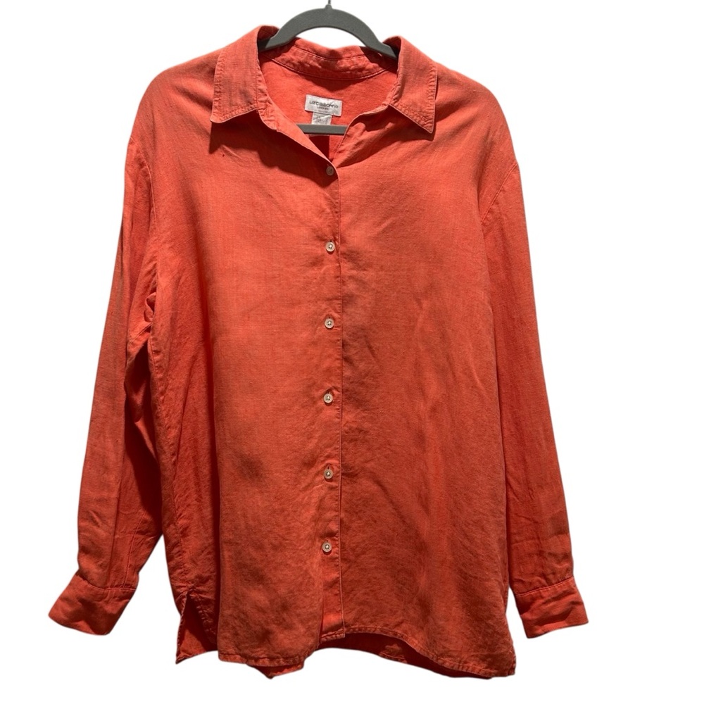 Orange Linen Oversized Button Shirt - Large